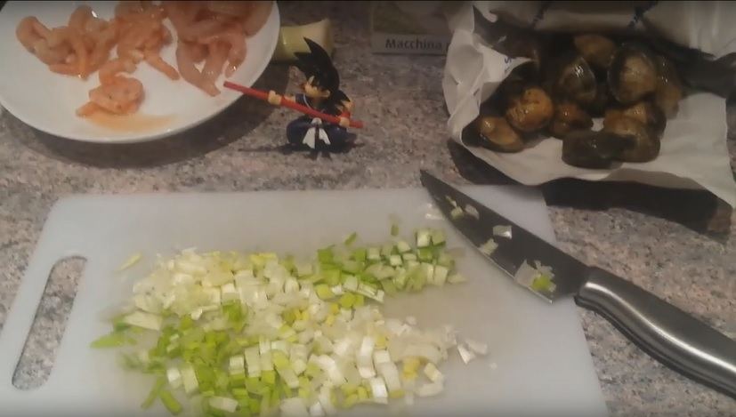 Almejas, gambas y puerro para la receta