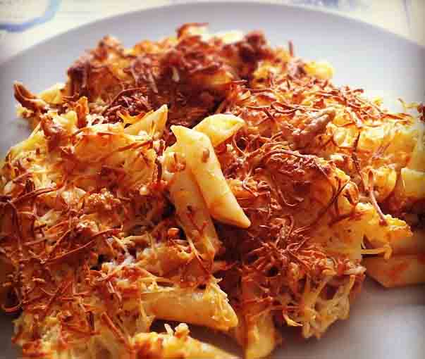 Macarrones gratinados con chorizo